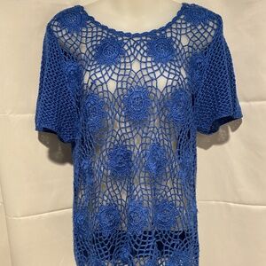 Vintage Blue Crochet Knit Short Sleeve Top
